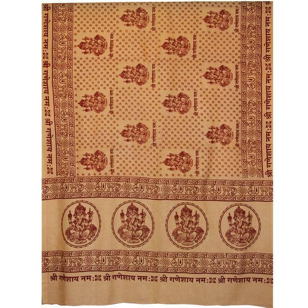 A beautifully hand-printed shawl featuring Lord Ganesh and sacred mantras in Sanskrit, perfect for meditation and prayer.